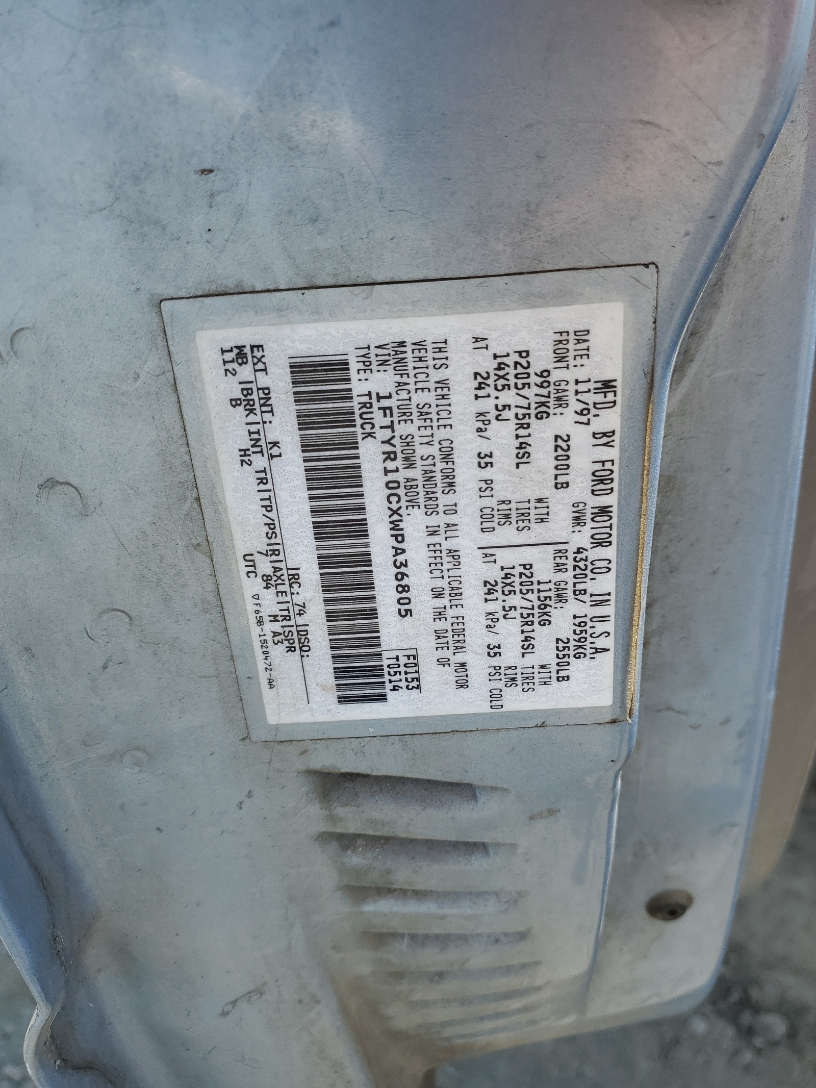 1FTYR10CXWPA36805 1998 Ford Ranger