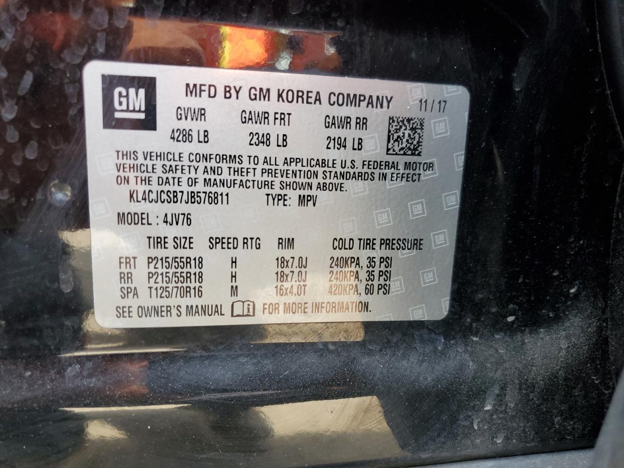 2018 Buick Encore Essence VIN: KL4CJCSB7JB576811 Lot: 66422484