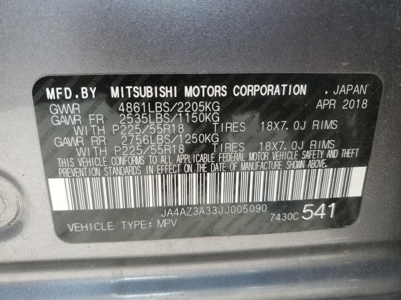 2018 Mitsubishi Outlander Se VIN: JA4AZ3A33JJ005090 Lot: 68244294