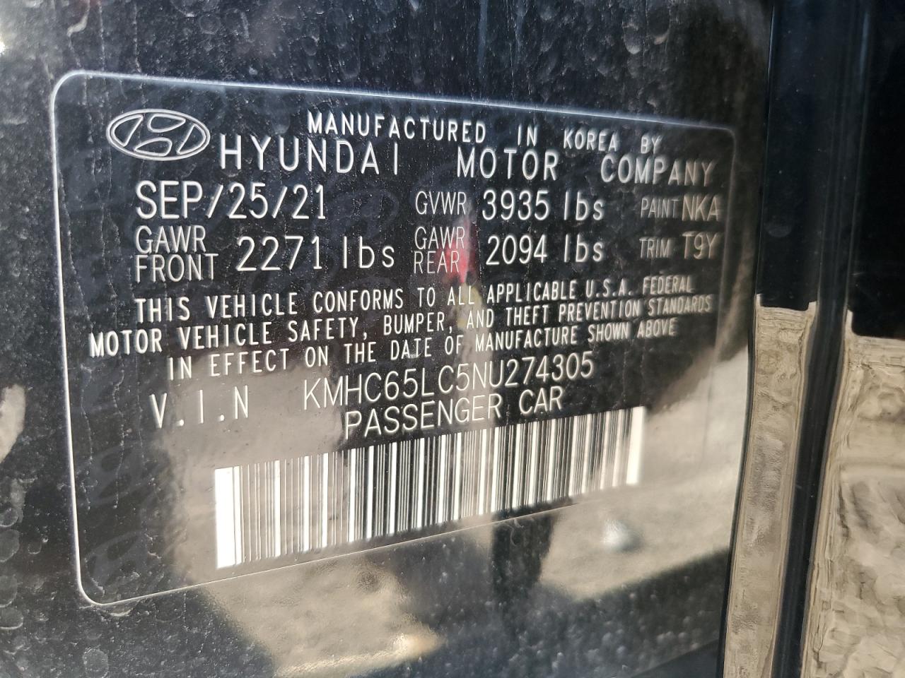 KMHC65LC5NU274305 2022 Hyundai Ioniq Blue