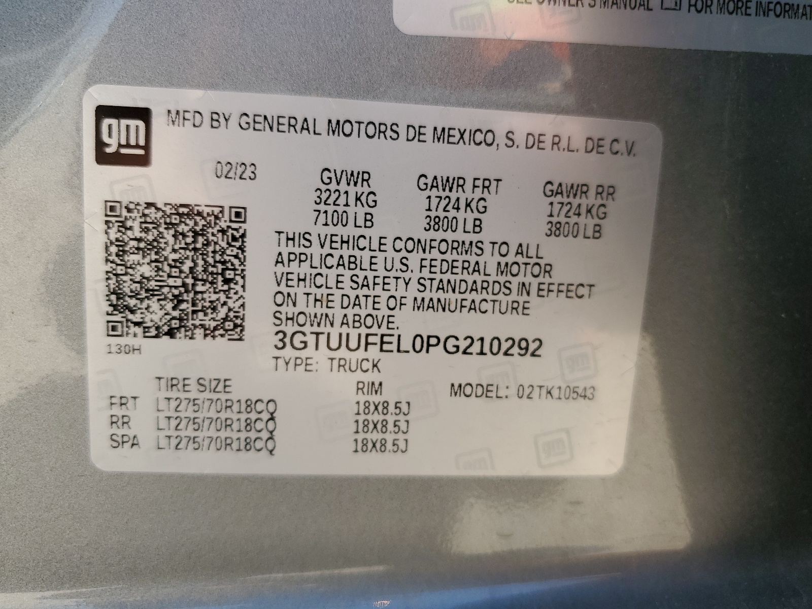 3GTUUFEL0PG210292 2023 GMC Sierra K1500 At4X