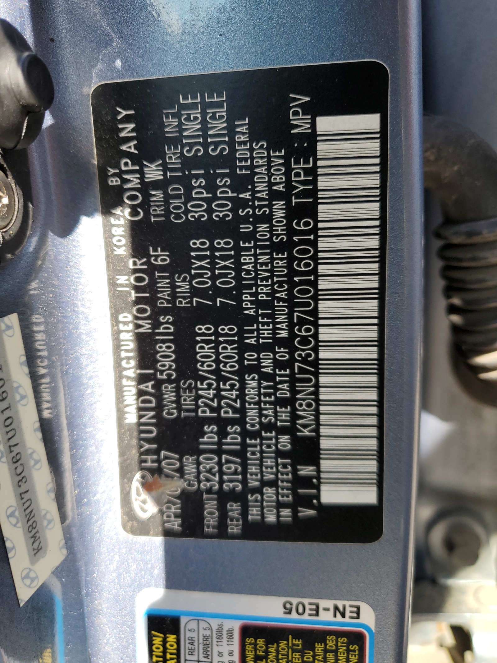 KM8NU73C67U016016 2007 Hyundai Veracruz Gls