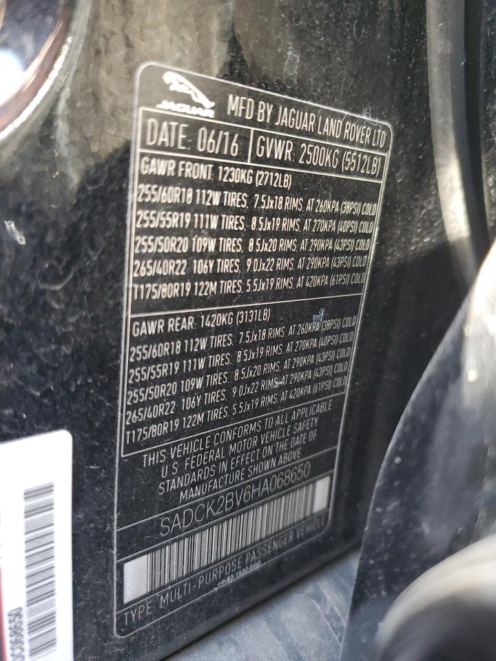 2017 Jaguar F-Pace Prestige VIN: SADCK2BV6HA068650 Lot: 65979414