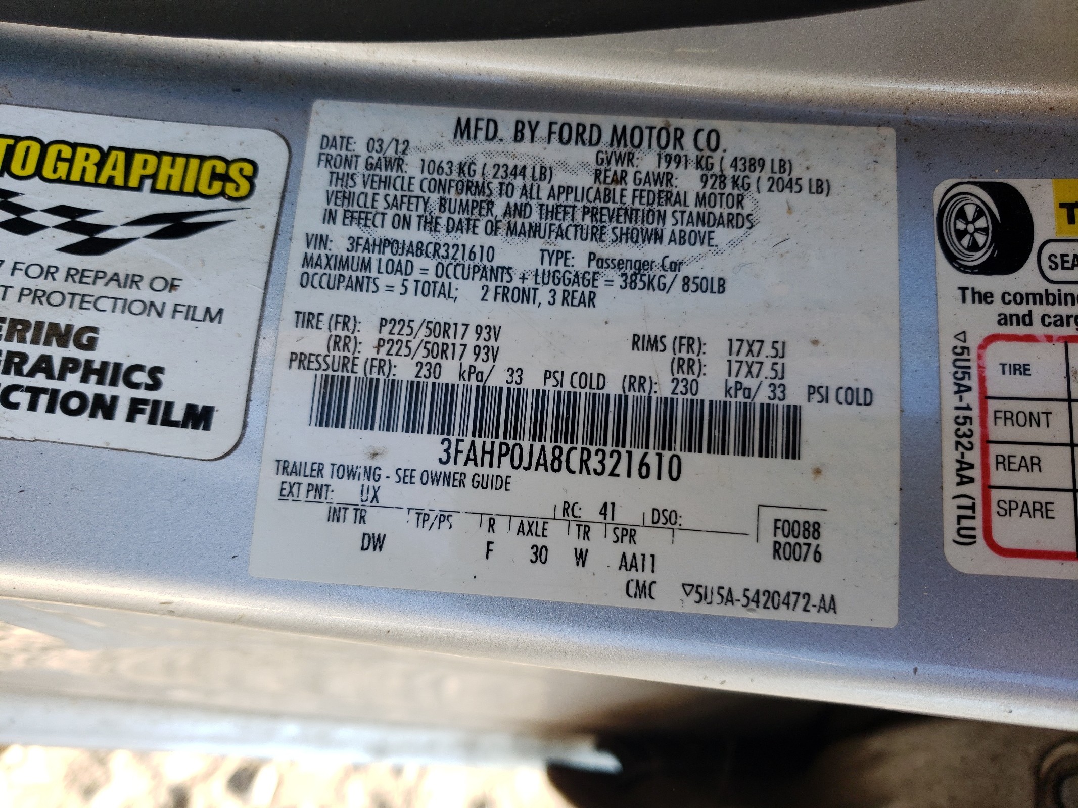 3FAHP0JA8CR321610 2012 Ford Fusion Sel