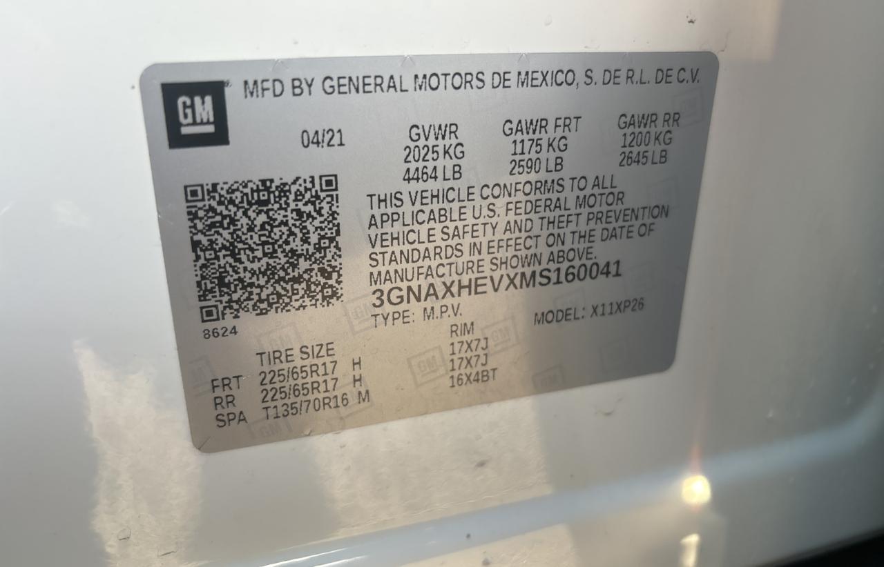 2021 Chevrolet Equinox Ls VIN: 3GNAXHEVXMS160041 Lot: 69316454