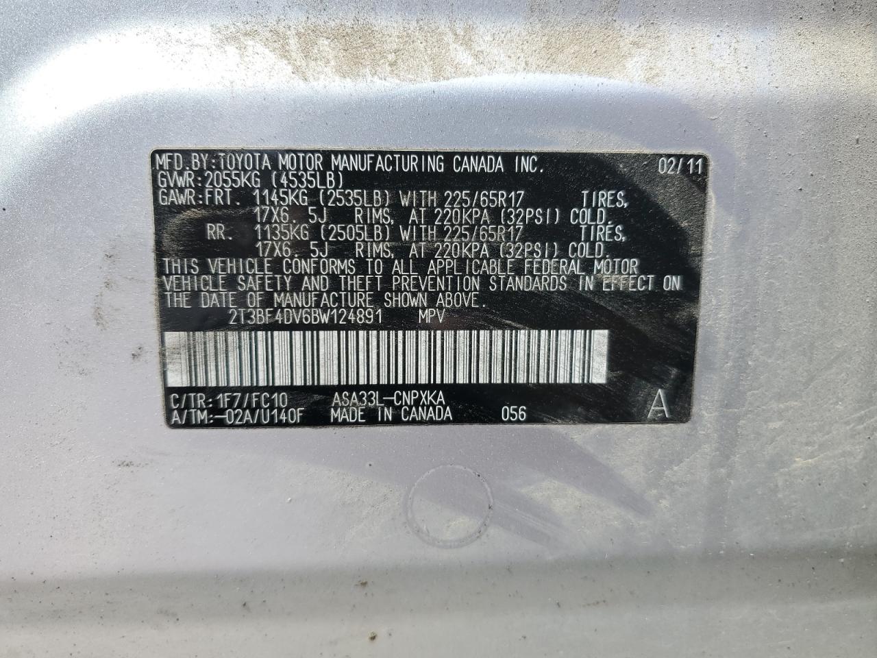 2T3BF4DV6BW124891 2011 Toyota Rav4