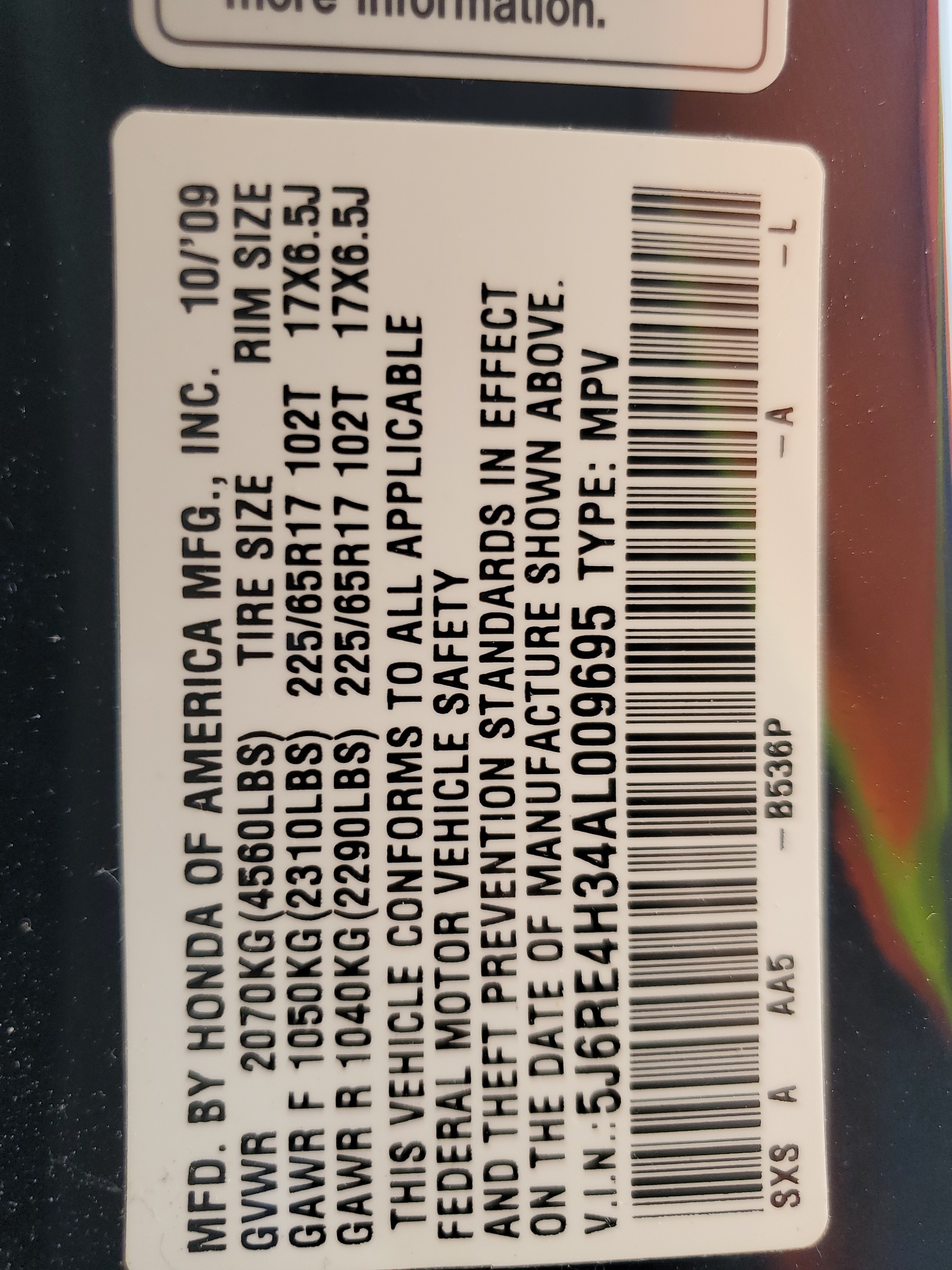 5J6RE4H34AL009695 2010 Honda Cr-V Lx