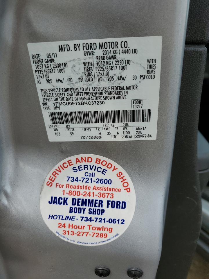 2011 Ford Escape Limited VIN: 1FMCU0E72BKC37230 Lot: 67713964