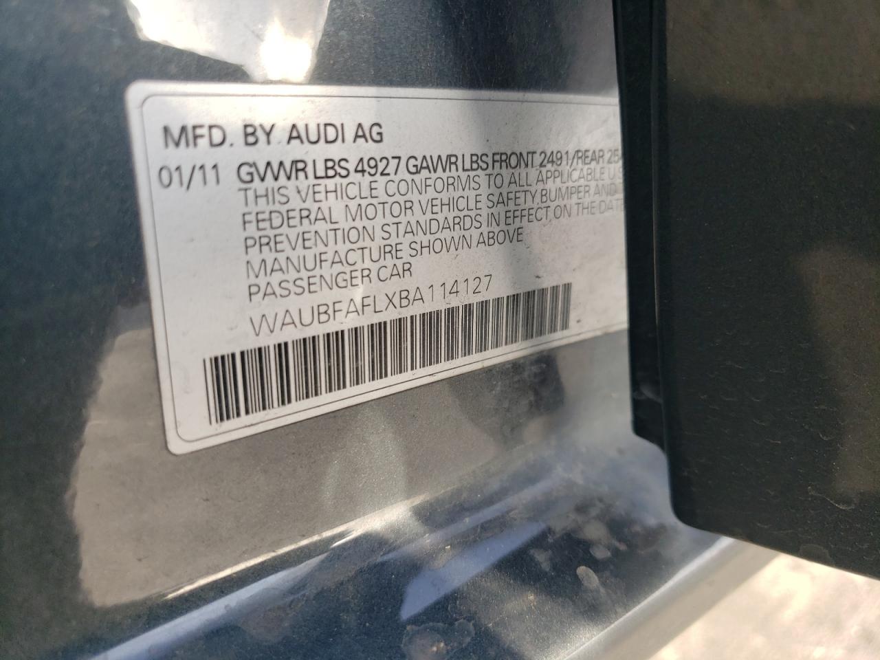 2011 Audi A4 Premium VIN: WAUBFAFLXBA114127 Lot: 65475394