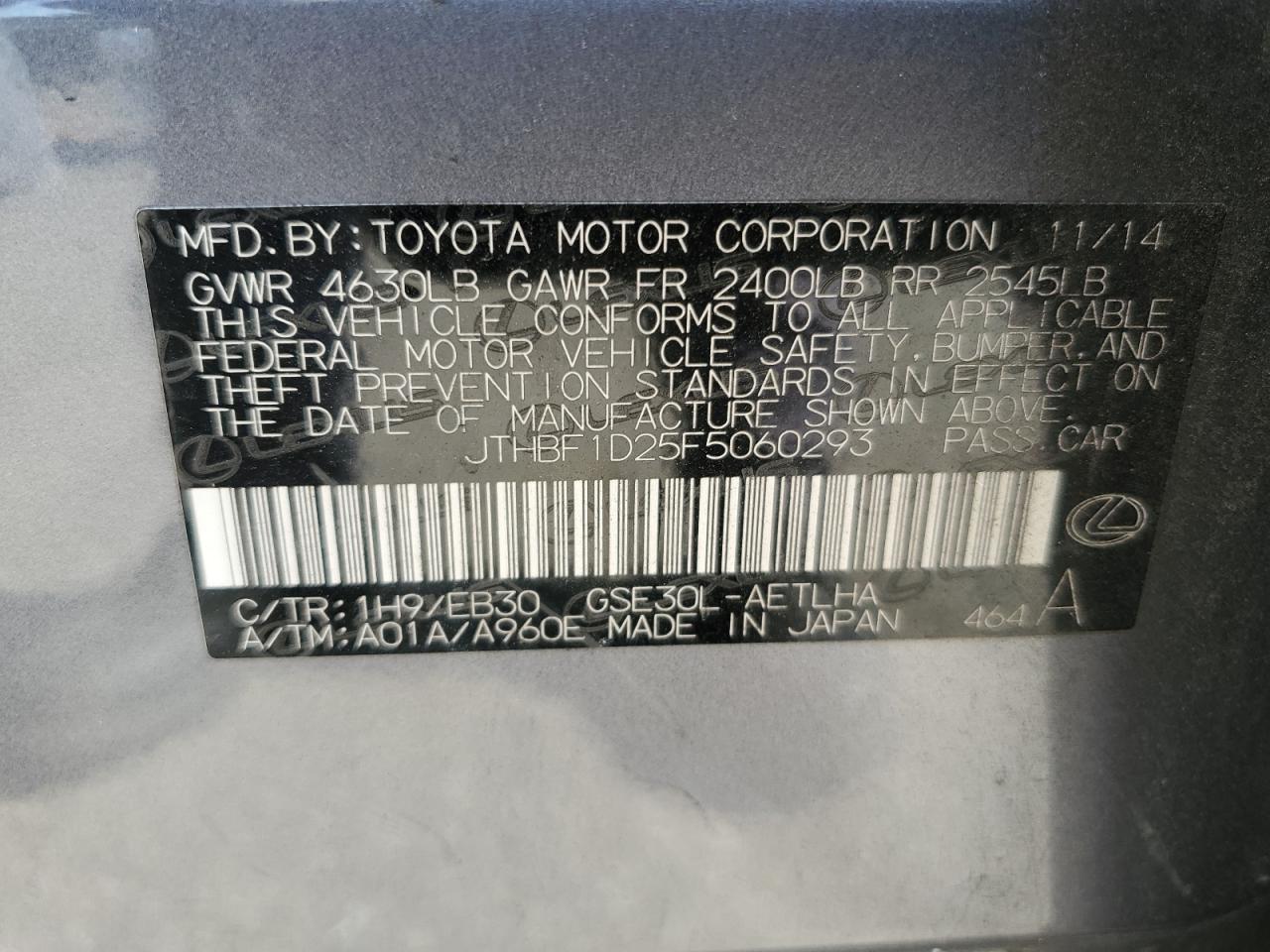 2015 Lexus Is 250 VIN: JTHBF1D25F5060293 Lot: 66308774