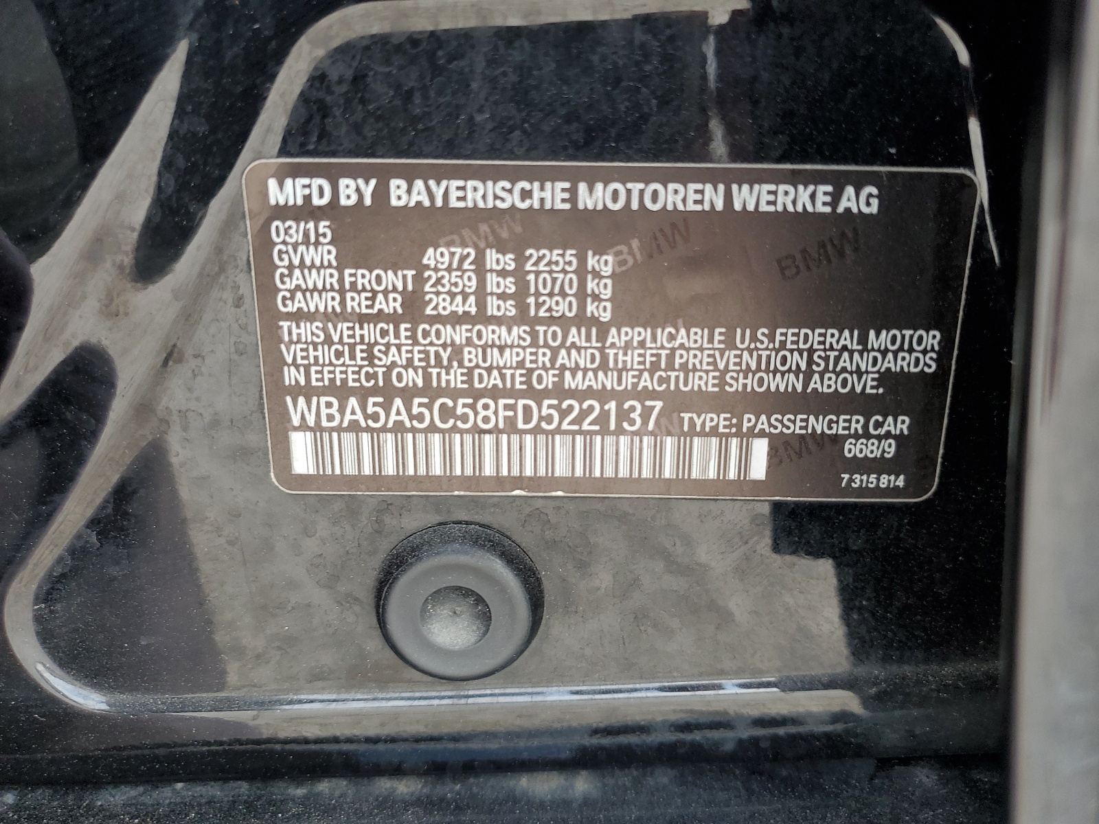 WBA5A5C58FD522137 2015 BMW 528 I