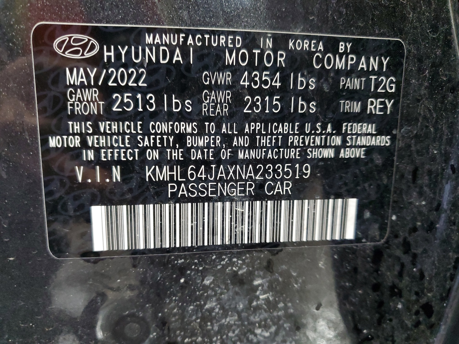 KMHL64JAXNA233519 2022 Hyundai Sonata Sel