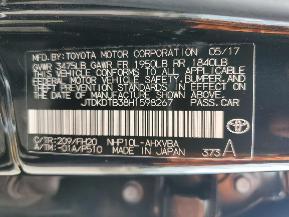 JTDKDTB38H1598267 2017 Toyota Prius C