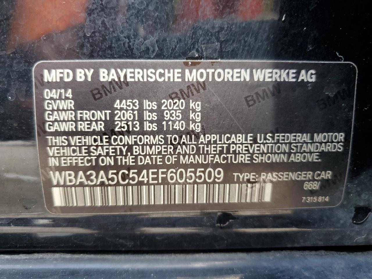 WBA3A5C54EF605509 2014 BMW 328 I