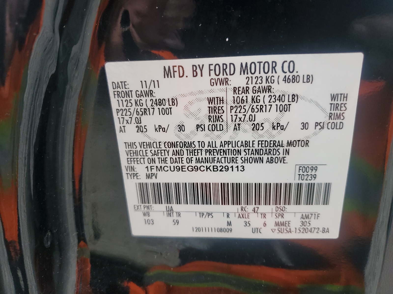 1FMCU9EG9CKB29113 2012 Ford Escape Limited