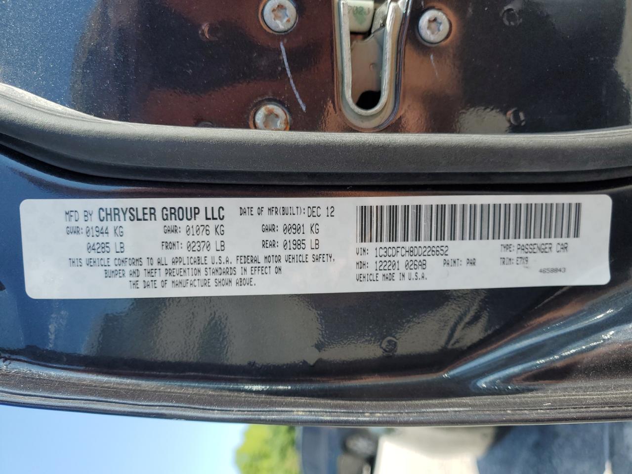 2013 Dodge Dart Limited VIN: 1C3CDFCH8DD226652 Lot: 67521004