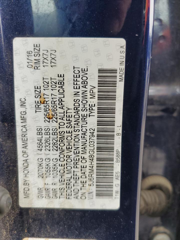 2016 Honda Cr-V Se VIN: 5J6RM4H48GL037942 Lot: 66757504