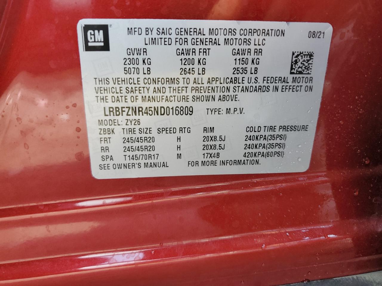 LRBFZNR45ND016809 2022 Buick Envision Essence