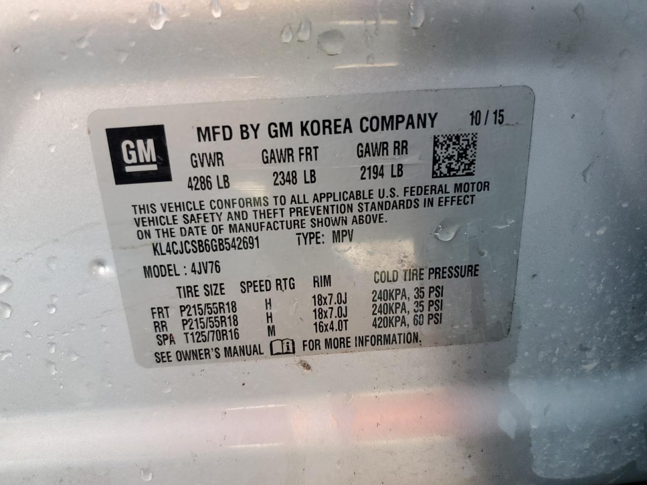 KL4CJCSB6GB542691 2016 Buick Encore