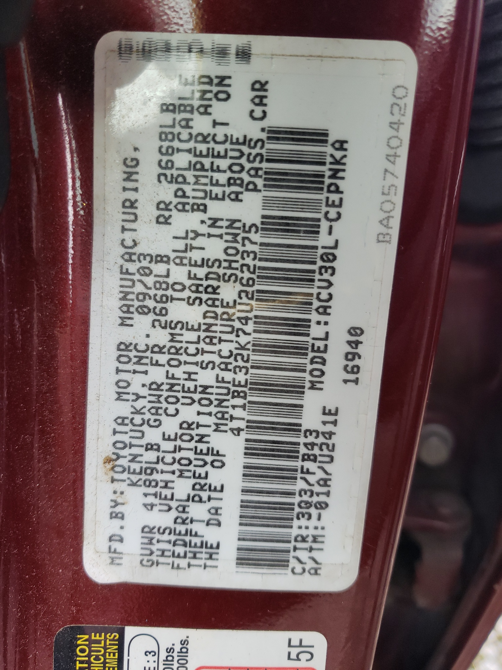 4T1BE32K74U262375 2004 Toyota Camry Le