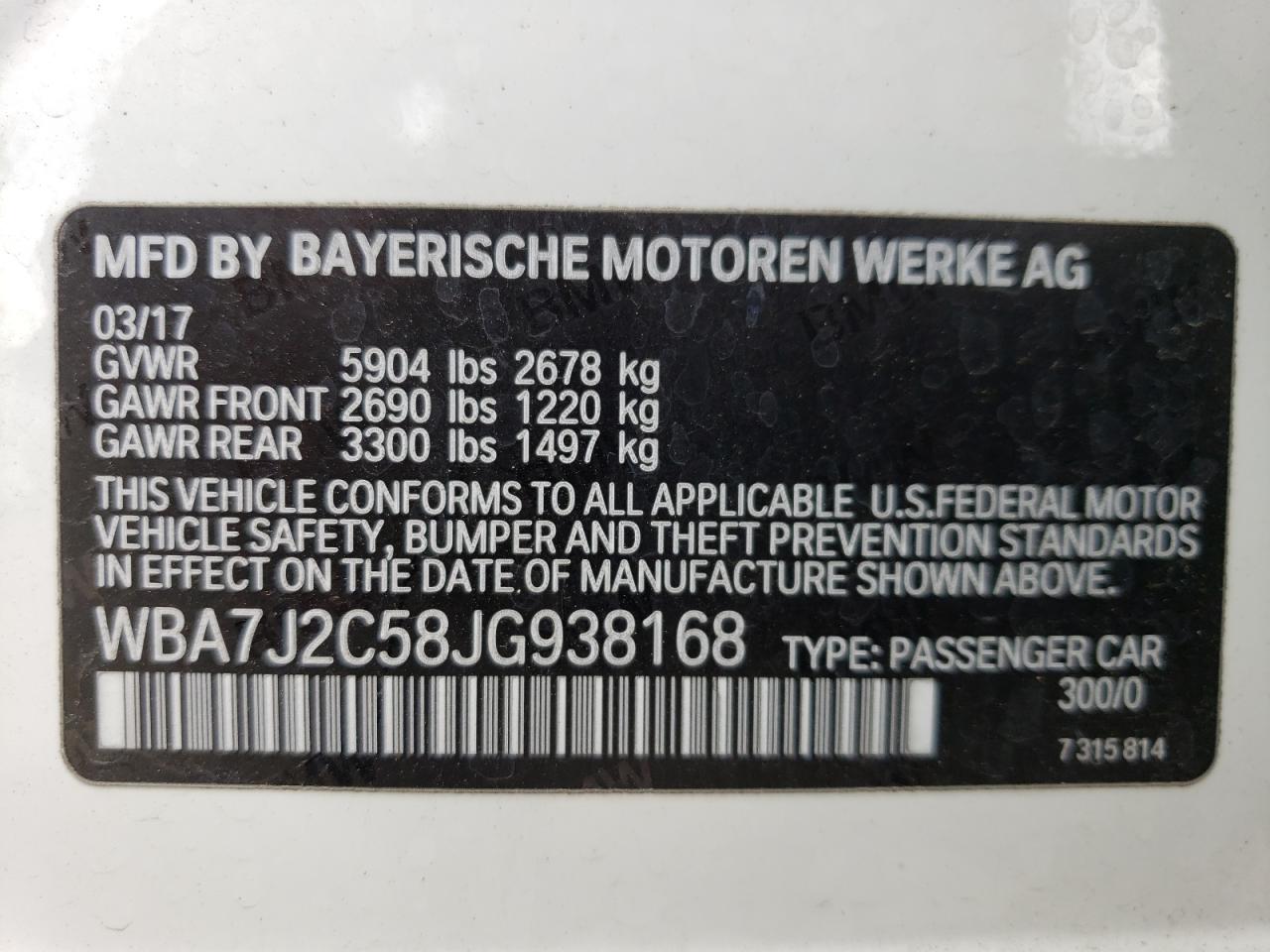 WBA7J2C58JG938168 2018 BMW 740 Xe