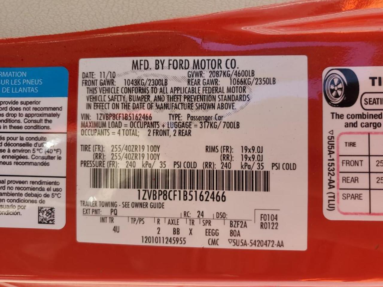 2011 Ford Mustang Gt VIN: 1ZVBP8CF1B5162466 Lot: 68053144