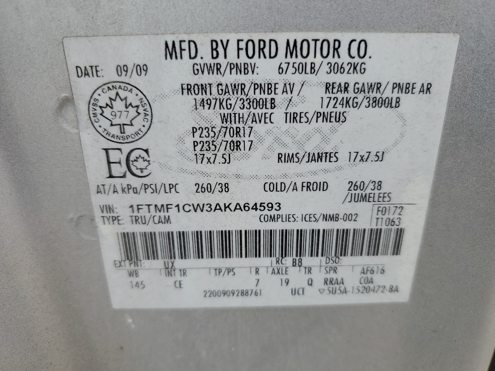 1FTMF1CW3AKA64593 2010 Ford F150