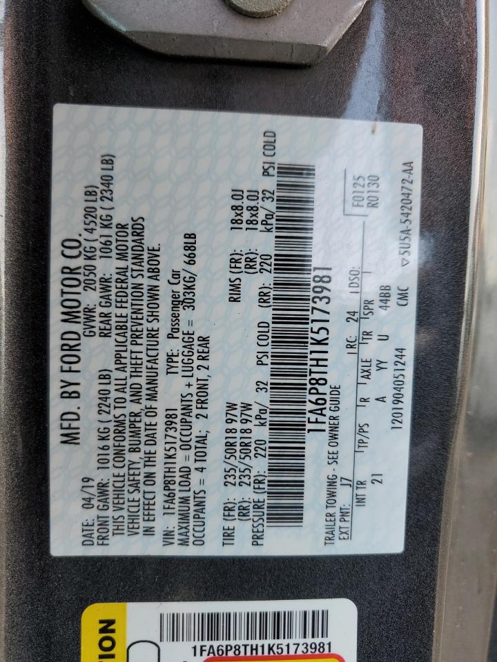 2019 Ford Mustang VIN: 1FA6P8TH1K5173981 Lot: 66610014