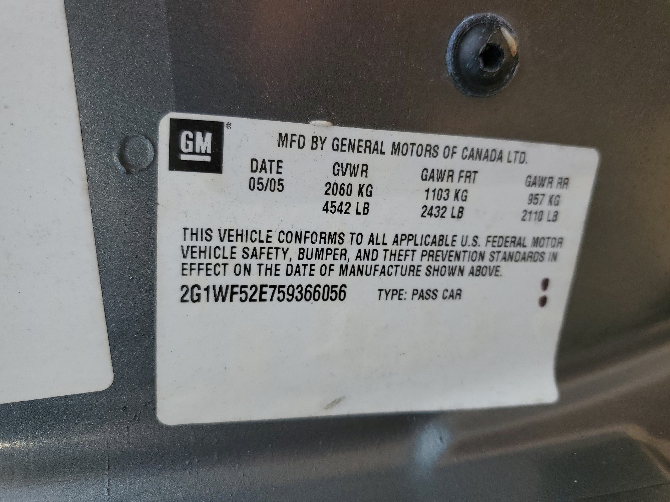 2G1WF52E759366056 2005 Chevrolet Impala