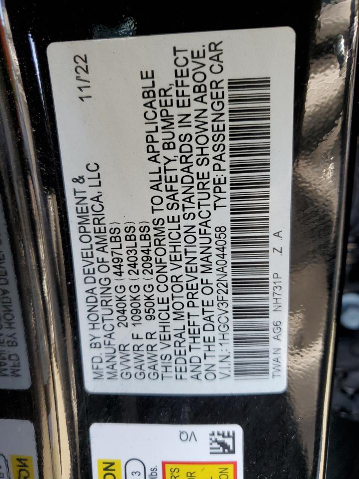 1HGCV3F22NA044058 2022 Honda Accord Hybrid Sport