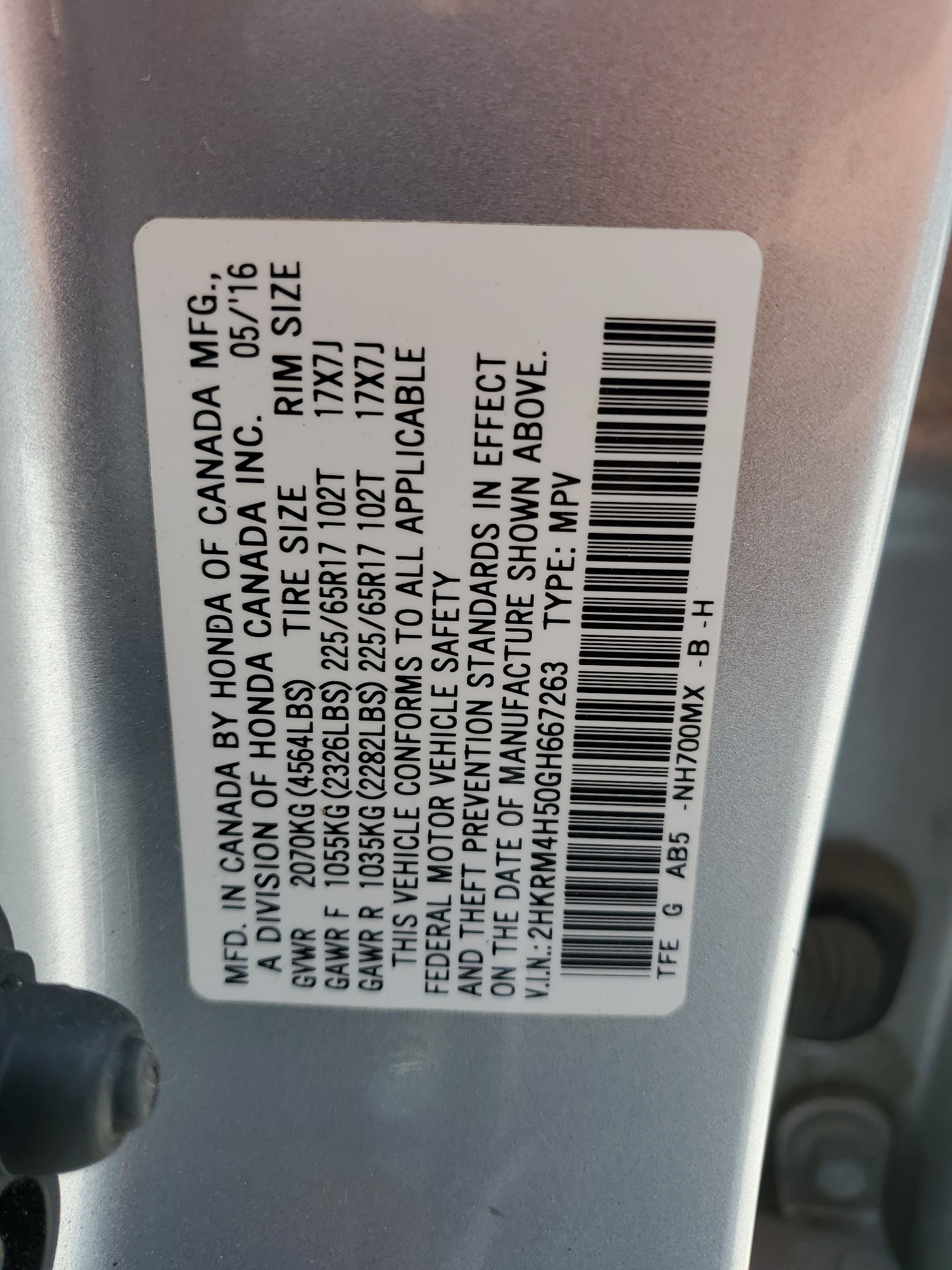 2HKRM4H50GH667263 2016 Honda Cr-V Ex