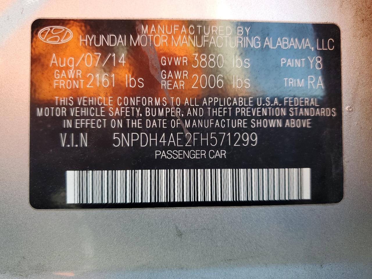 2015 Hyundai Elantra Se VIN: 5NPDH4AE2FH571299 Lot: 67924214