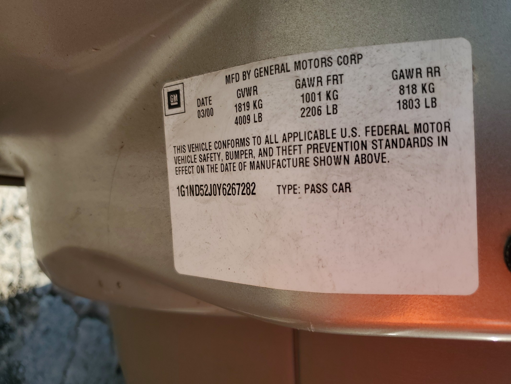 1G1ND52J0Y6267282 2000 Chevrolet Malibu