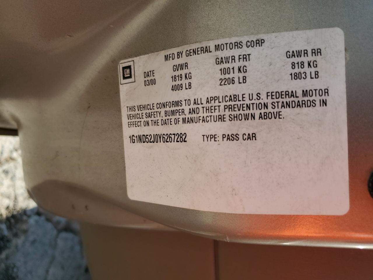 2000 Chevrolet Malibu VIN: 1G1ND52J0Y6267282 Lot: 67185174