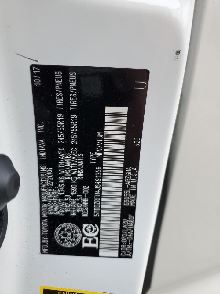 2018 Toyota Highlander Limited VIN: 5TDDZRFH4JS491356 Lot: 66839744