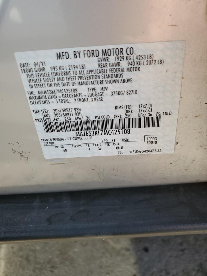 2021 Ford Ecosport Titanium VIN: MAJ6S3KL7MC425108 Lot: 66924264