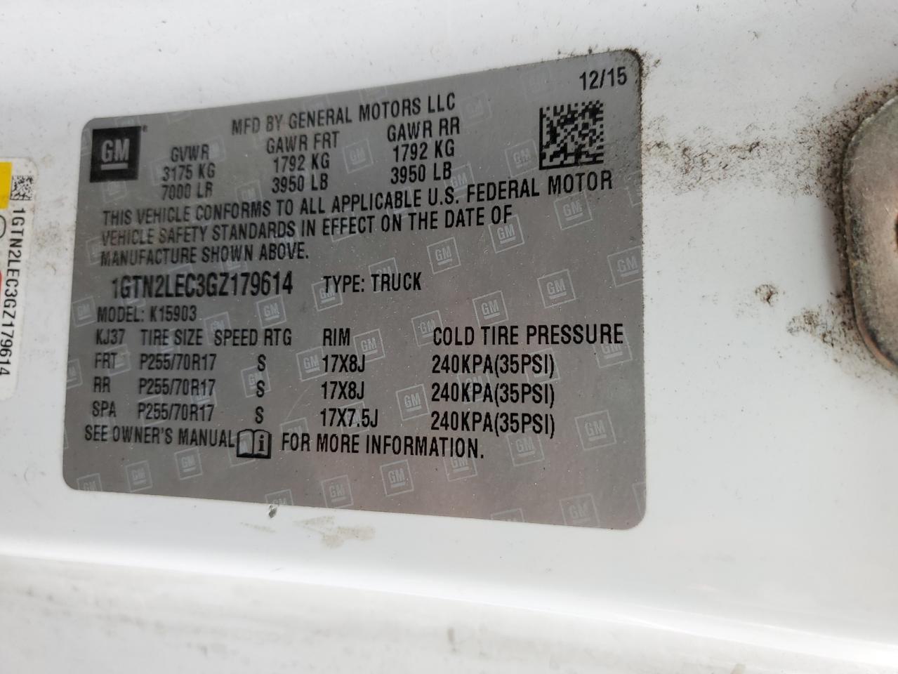 2016 GMC Sierra K1500 VIN: 1GTN2LEC3GZ179614 Lot: 62306014