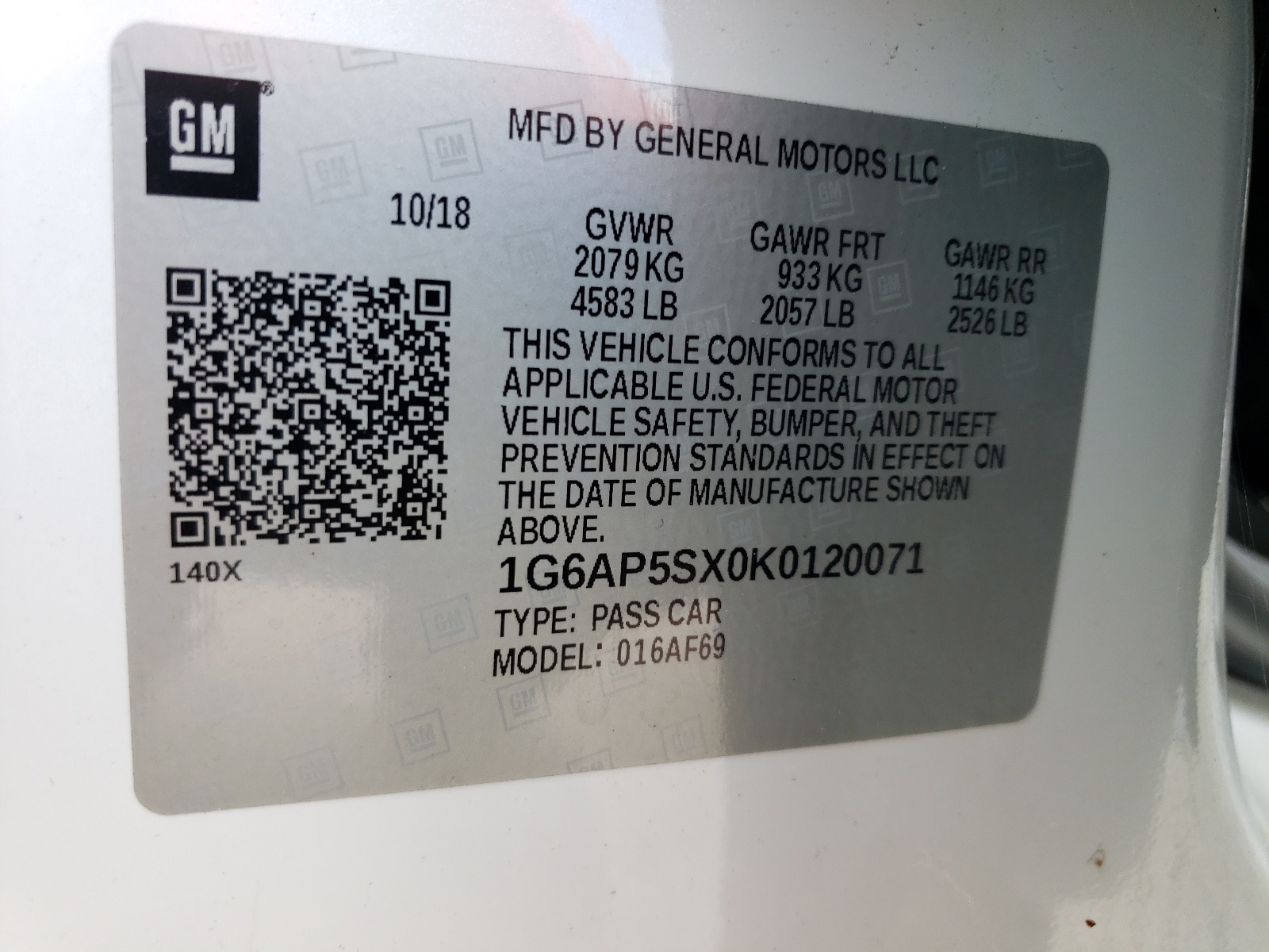 1G6AP5SX0K0120071 2019 Cadillac Cts