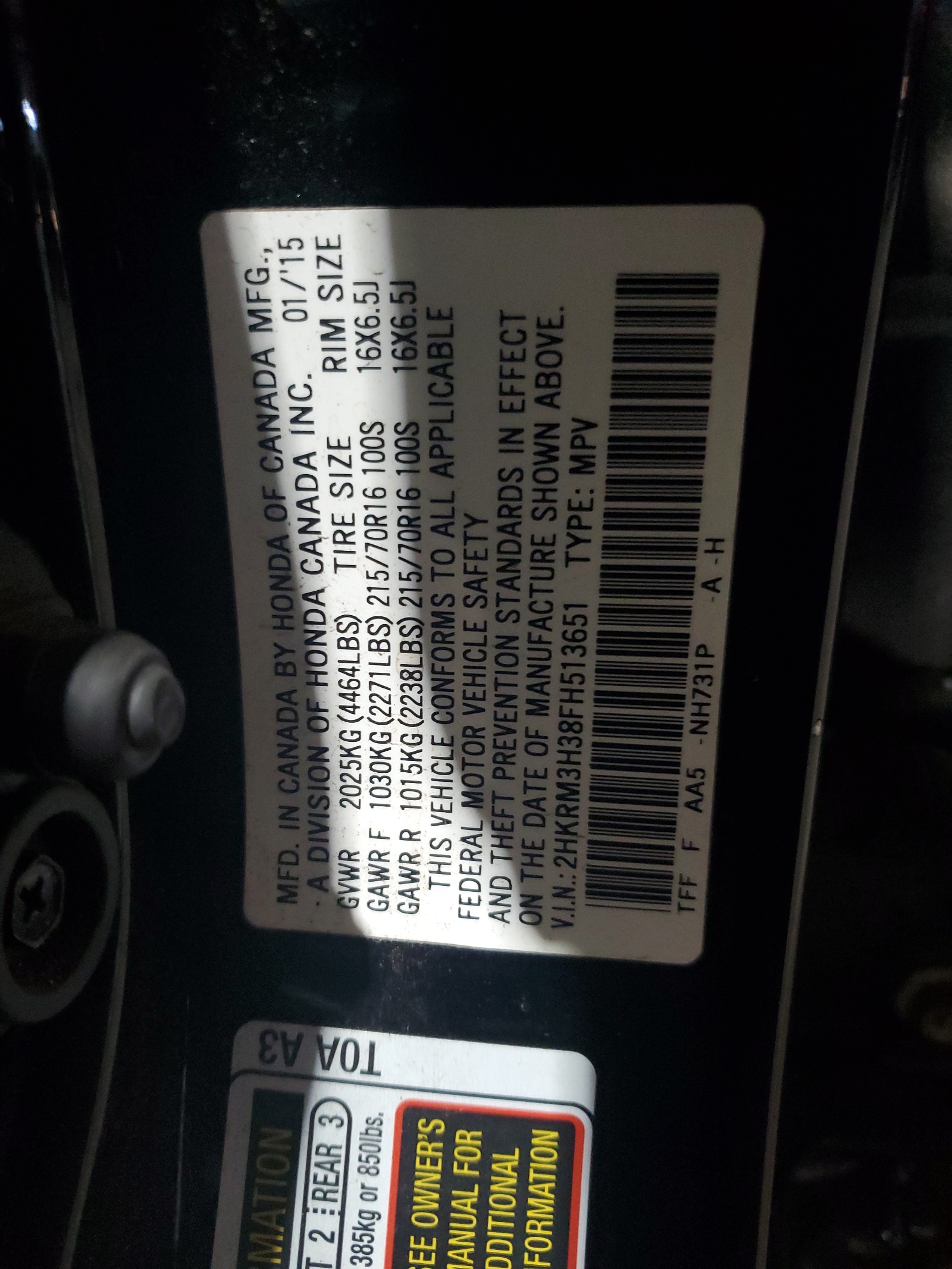 2HKRM3H38FH513651 2015 Honda Cr-V Lx