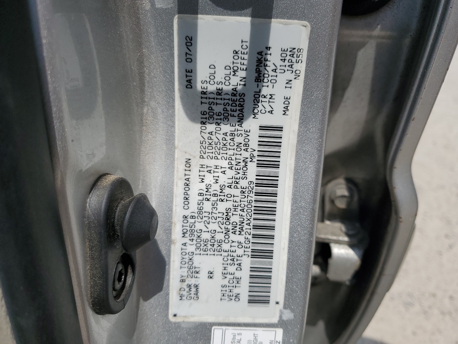 JTEGF21AX20067929 2002 Toyota Highlander Limited