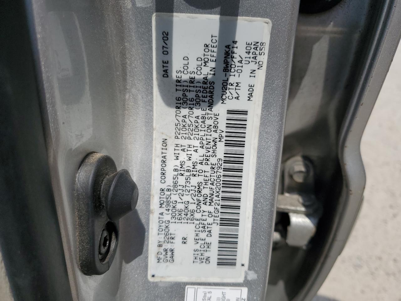 2002 Toyota Highlander Limited VIN: JTEGF21AX20067929 Lot: 67860784