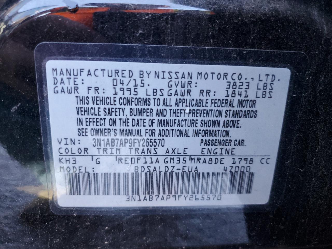 3N1AB7AP9FY265570 2015 Nissan Sentra S