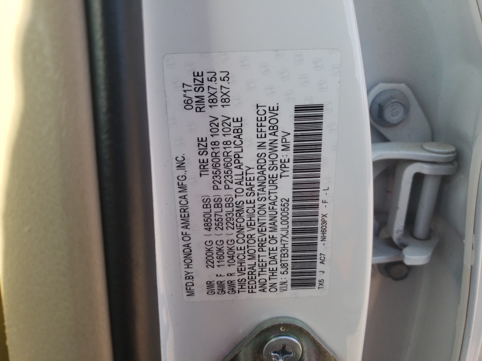 5J8TB3H7XJL000552 2018 Acura Rdx Advance