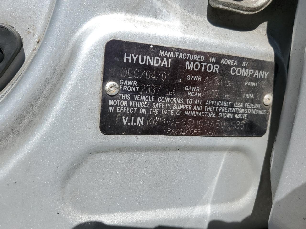 KMHWF35H62A595535 2002 Hyundai Sonata Gls