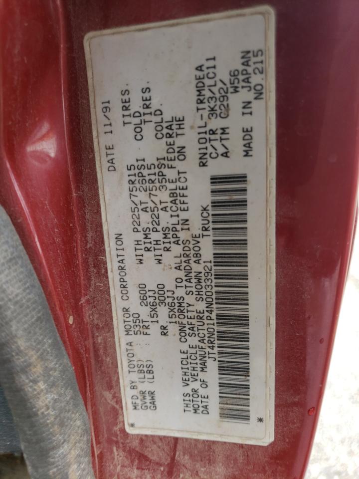 1992 Toyota Pickup 1/2 Ton Short Wheelbase Dlx VIN: JT4RN01P4N0033921 Lot: 66487754