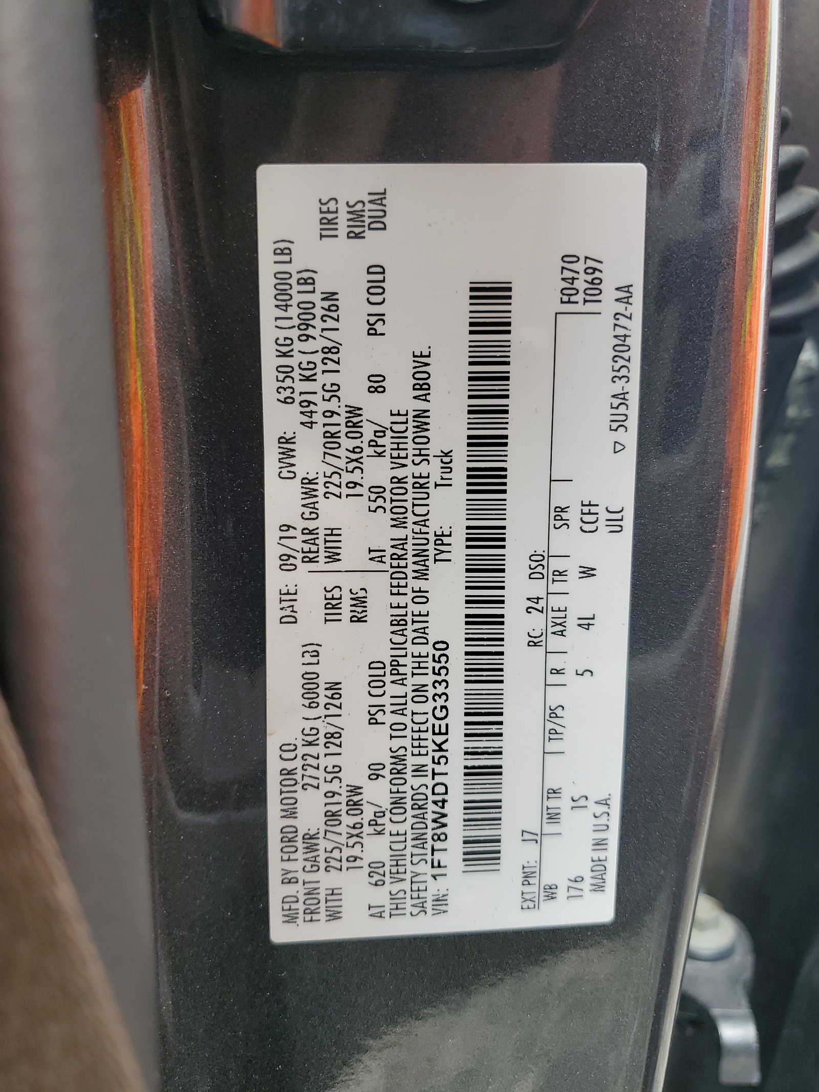 1FT8W4DT5KEG33550 2019 Ford F450 Super Duty