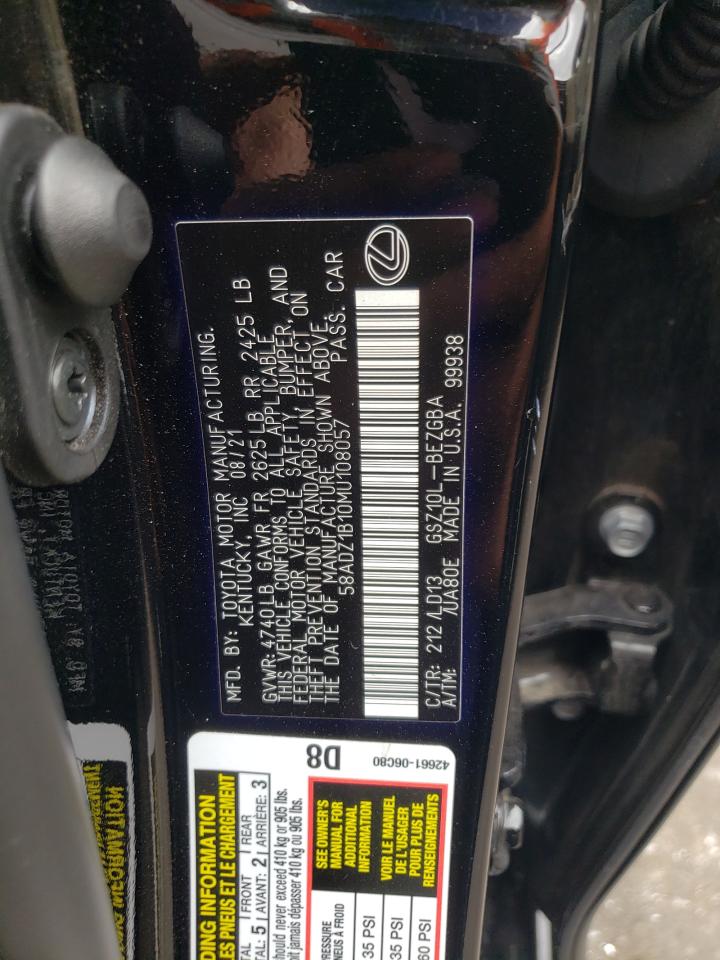 2021 Lexus Es 350 Base VIN: 58ADZ1B10MU108057 Lot: 76488064