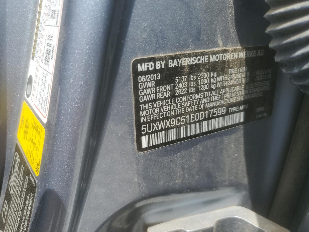 2014 BMW X3 xDrive28I VIN: 5UXWX9C51E0D17599 Lot: 65210274