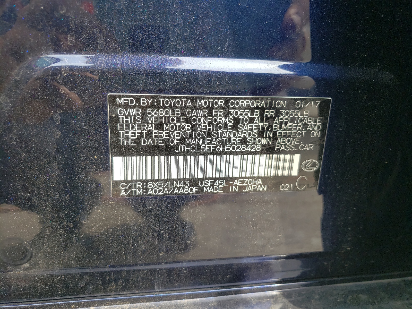 JTHCL5EF6H5028428 2017 Lexus Ls 460