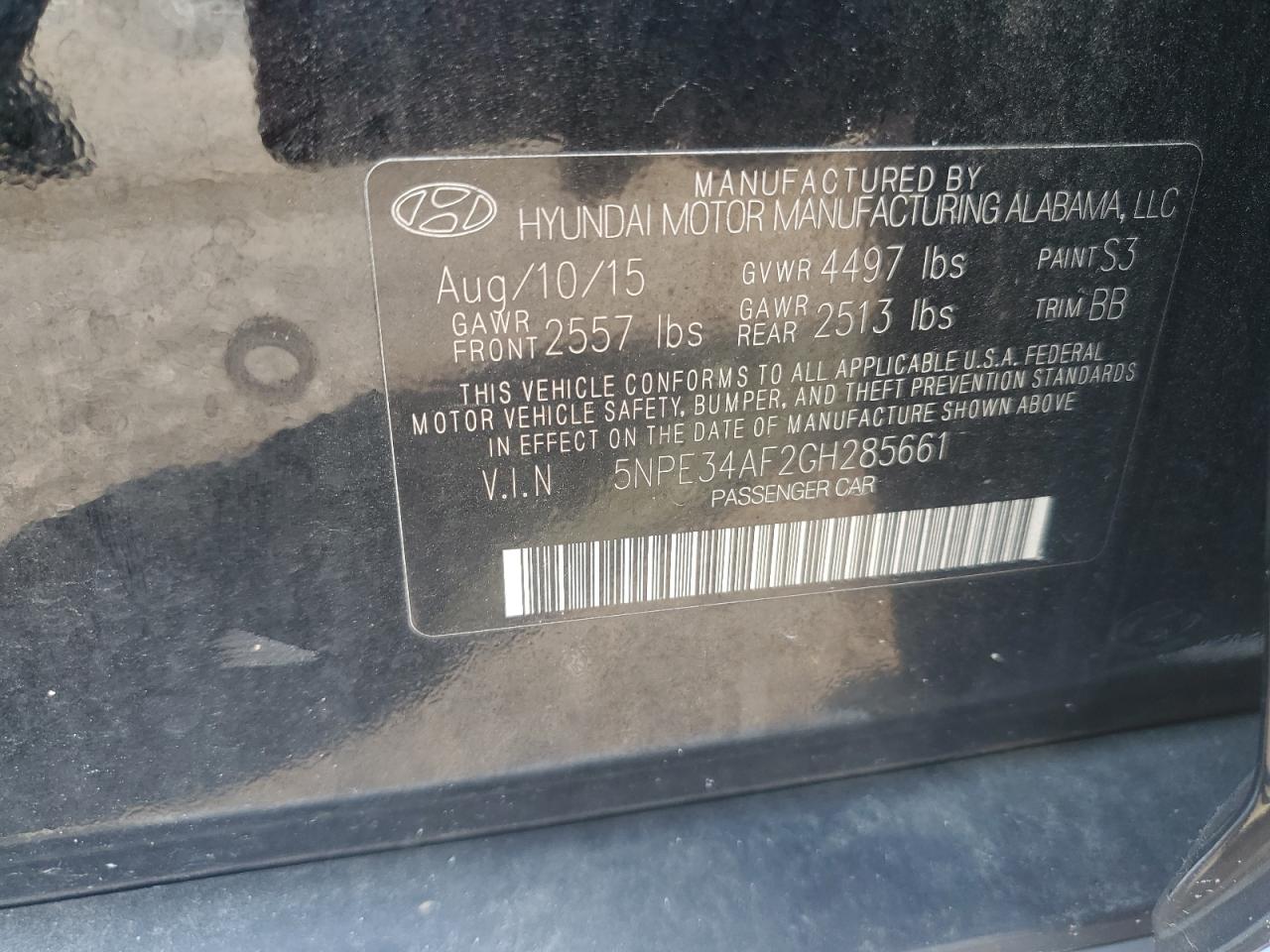 2016 Hyundai Sonata Sport VIN: 5NPE34AF2GH285661 Lot: 66161864